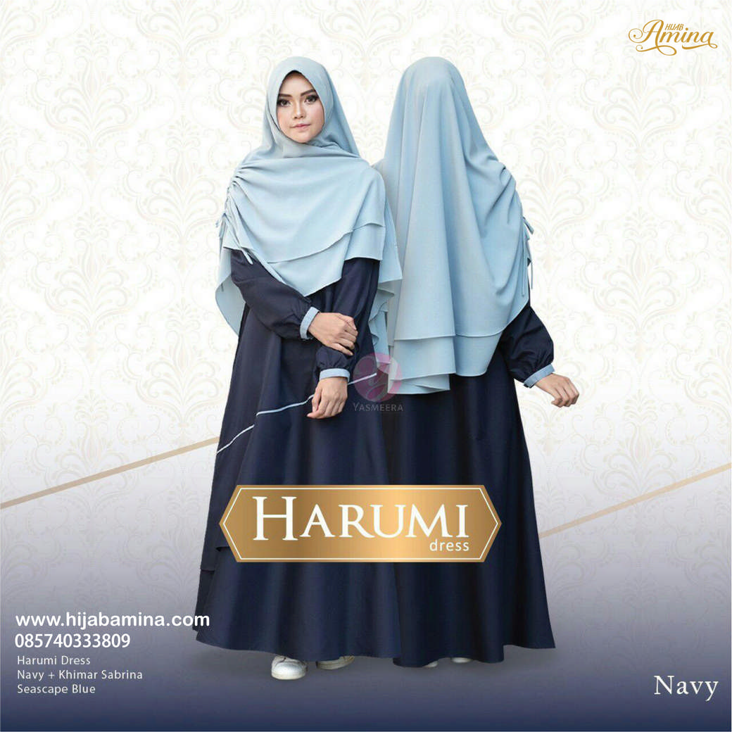 HARUMI DRESS NAVY YASMEERA HIJAB AMINA - HijabAmina.com